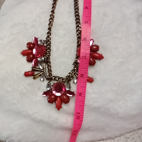 336. STATEMENT NECKLACE PINK GEMS AND RHINESTONES 10" PLUS EXTENSION - Picture 5 of 5